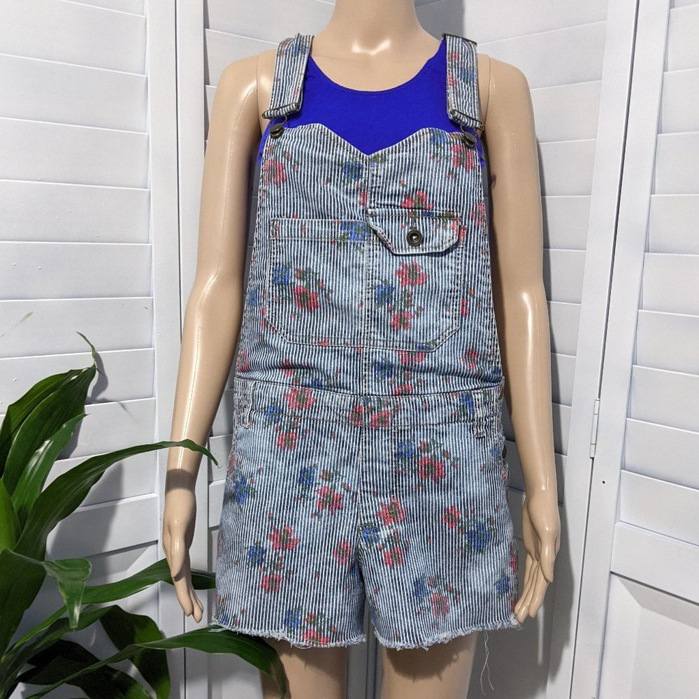 Free People Denim Floral Short Overalls 8